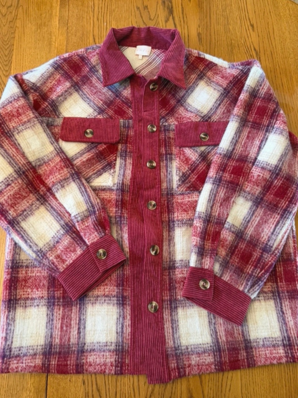 entro Pink Plaid Corduroy-Trim Jacket